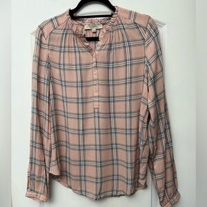 Loft Pink Plaid Blouse